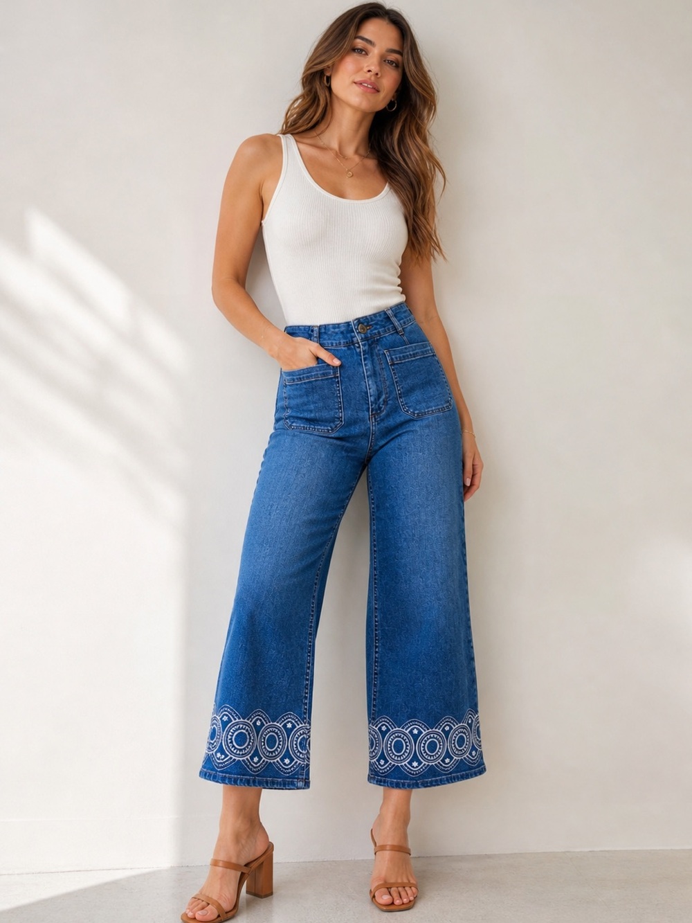 Bagatelle Embroidered Wide Leg Cropped Jeans High Rise Womens Size 29